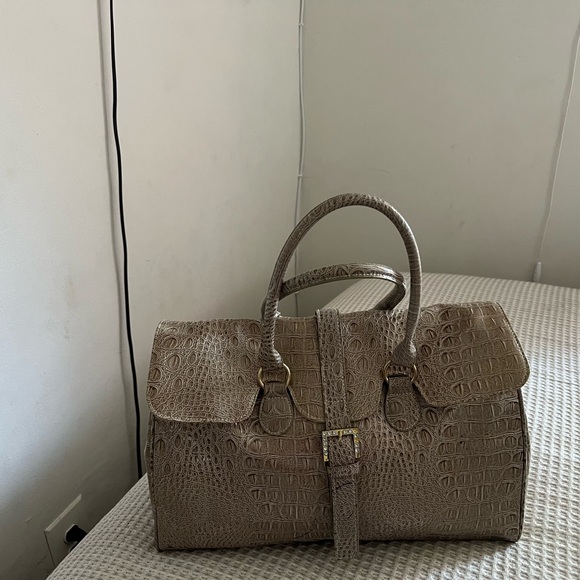 Jessica Simpson Crocodile-Embossed Brown Satchel - Picture 1 of 4